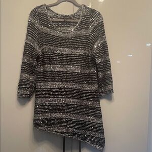INC International Concepts Black and Silver Knit Top